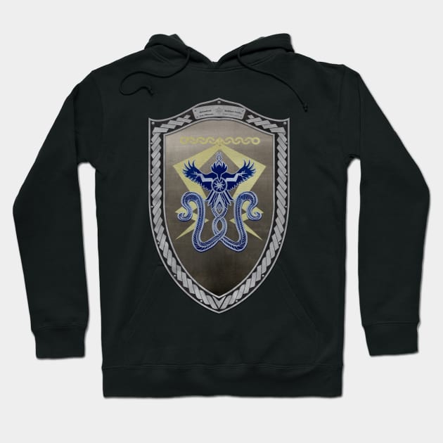 Stormfront (Shield moonsilver Celtic Rope on black leather) Hoodie by Swabcraft